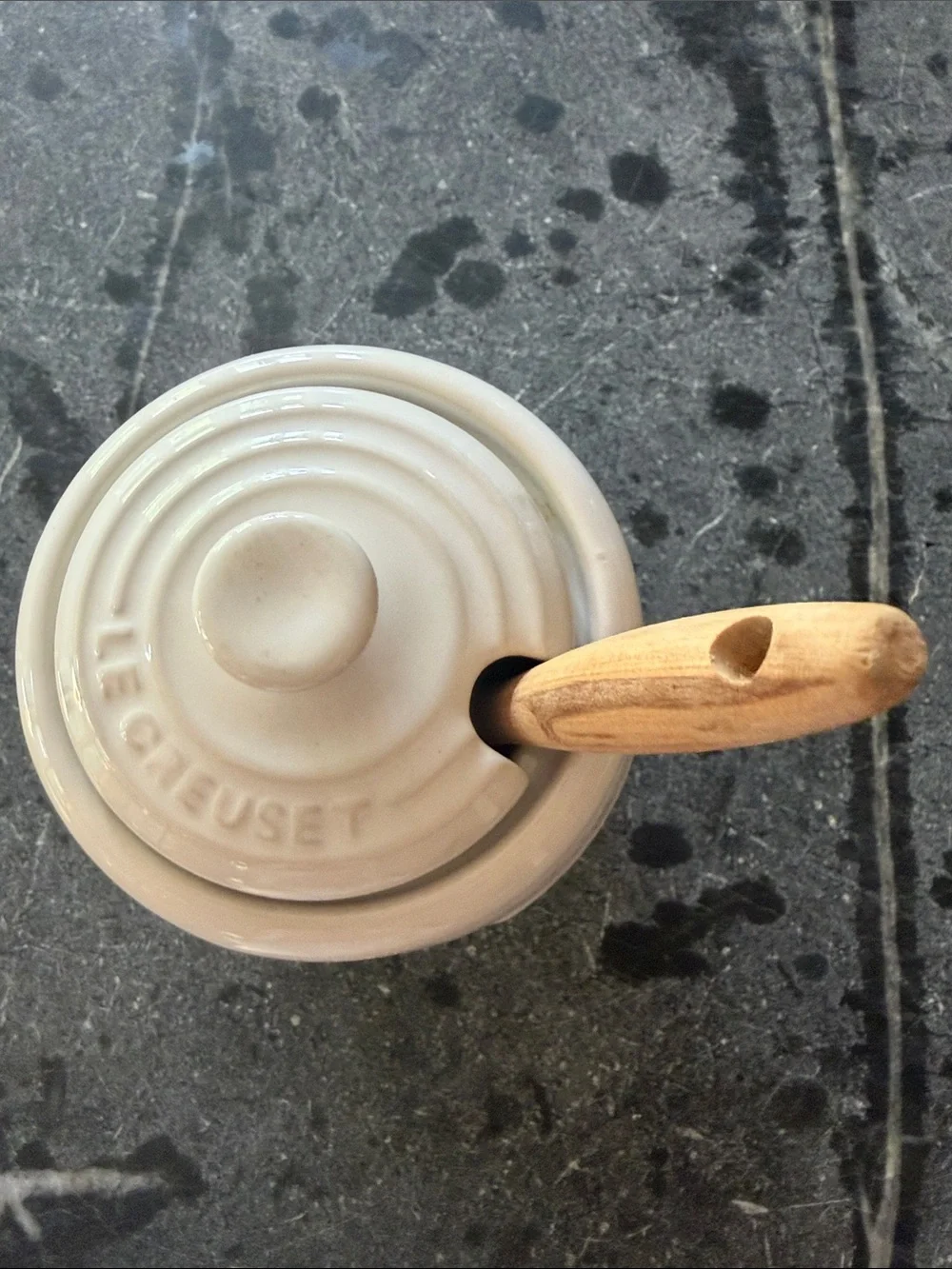 Le Creuset Cream Ceramic Honey Pot with Wooden Dipper